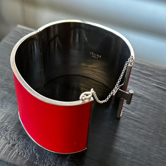 CELINE RED SILVER LEATHER MANCHETTE CUFF BRACELET BY PHOEBE PHILO - Picture 2 of 10